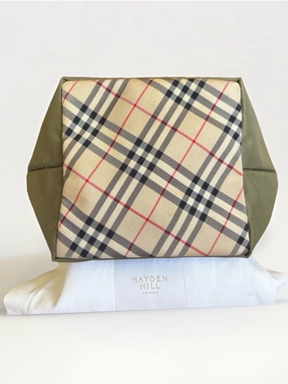 Burberry Blue Label Olive Green Nylon Mini Tote Bag with Nova Check & Dust Bag - Picture 5 of 15